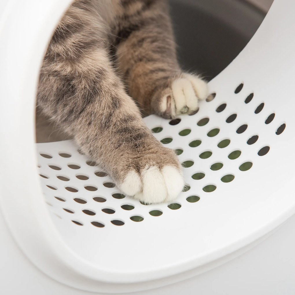 PawHut kuweta dla kota z ażurowym dnem i otwieranym dachem, kolor biały + jasnoszary, 55 x 40 x 39 cm