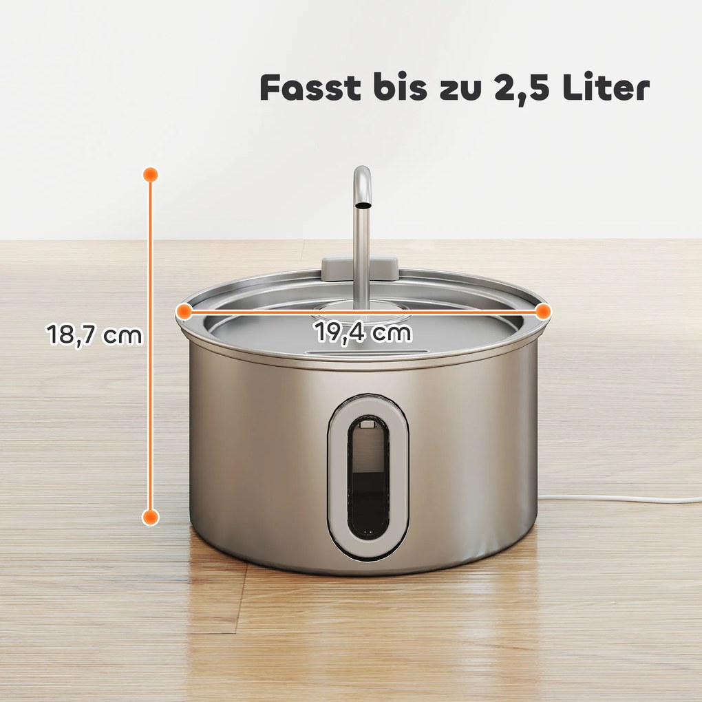 PawHut Fontanna dla kotów 2,5L z Cichą Pompą, Filtr węglowy LED 19,4 x 19,4 x 18,7 cm