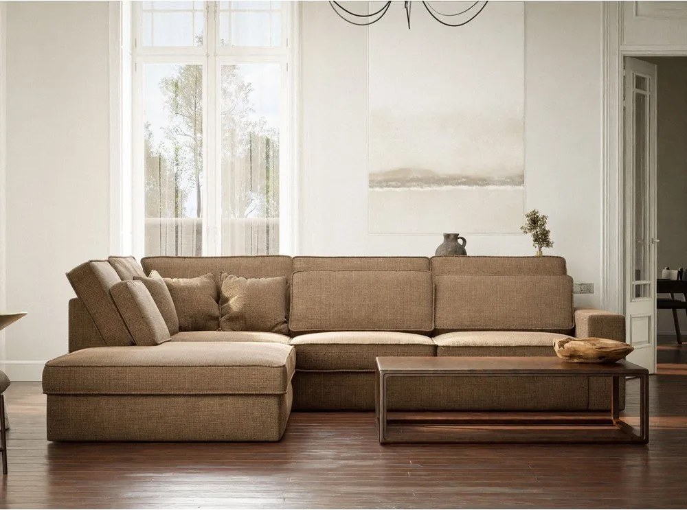 Jasnobrązowy narożnik z tkaniny szenilowej (lewostronny/w kształcie litery L) Kirou – Maison de Rêve