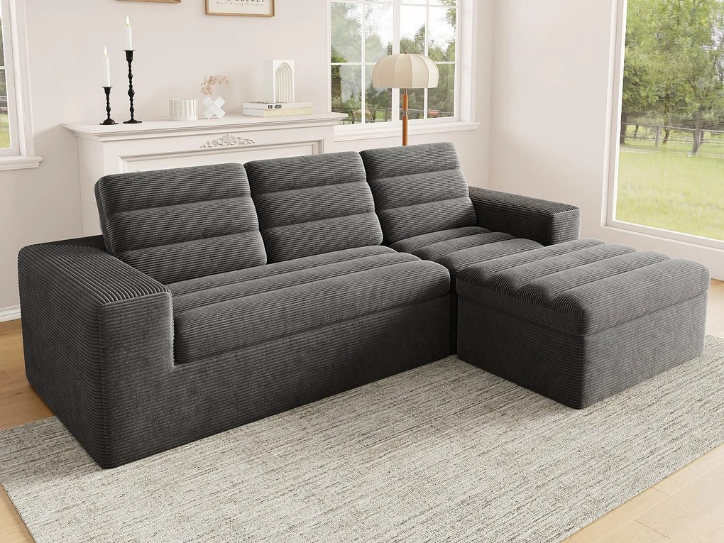 Nowoczesna sofa narożna w kształcie litery L - konstrukcja bez ramy - bez konieczności montażu - dowolna konfiguracja - tkanina sztruksowa - ciemnoszara