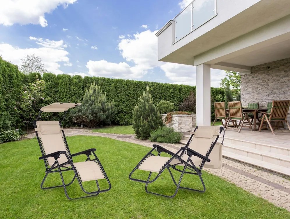 Składany leżak ogrodowy z regulowanym daszkiem Corfu 009, beżowy