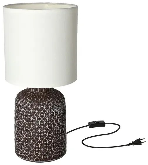 Brązowa lampa stołowa z abażurem z tkaniny - V085-Sanati