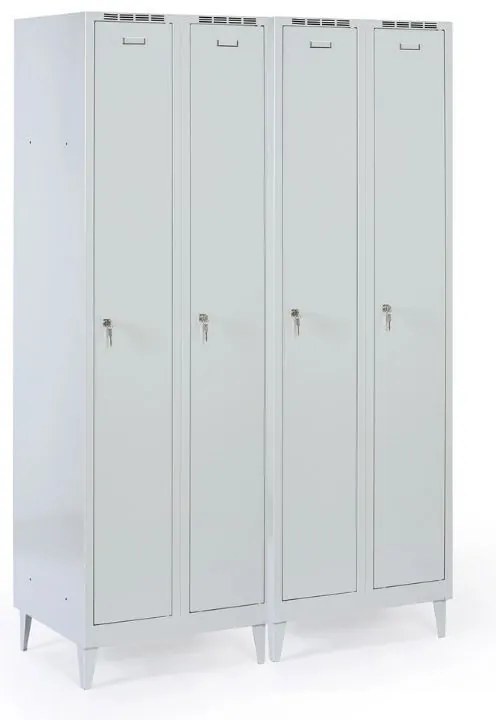 Metalowa szafka ubraniowa na nogach, 2-drzwiowa, 1920 x 600 x 500 mm, zamek cylindryczny, drzwi szare