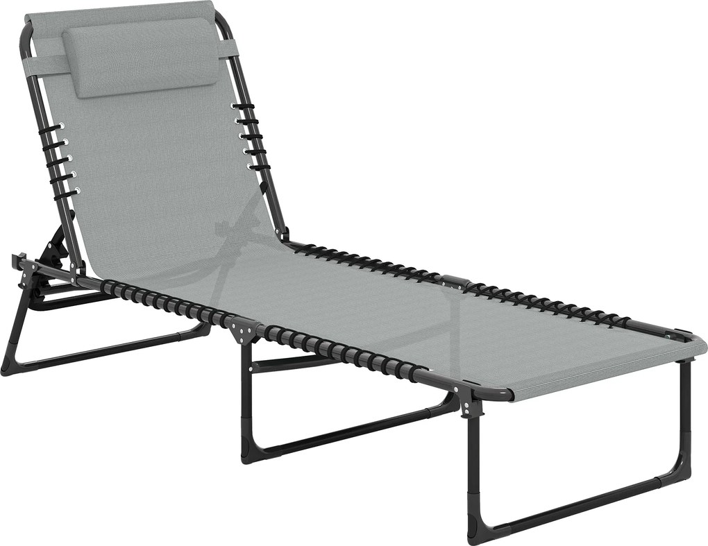 Outsunny Leżak składany, oddychający materiał, metalowa rama, 189 x 58 x 30 cm, jasnoszary | Aosom PL