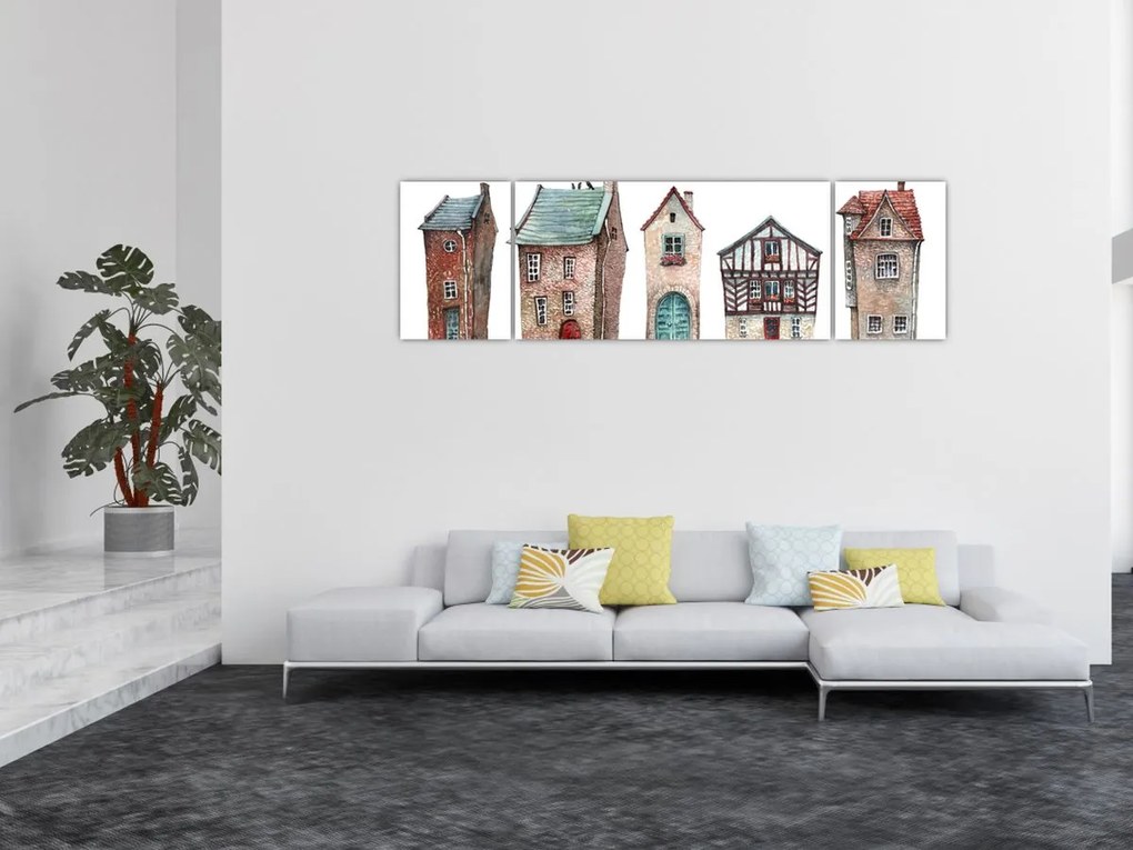 Obraz - Domy akwarelowe (170x50 cm)