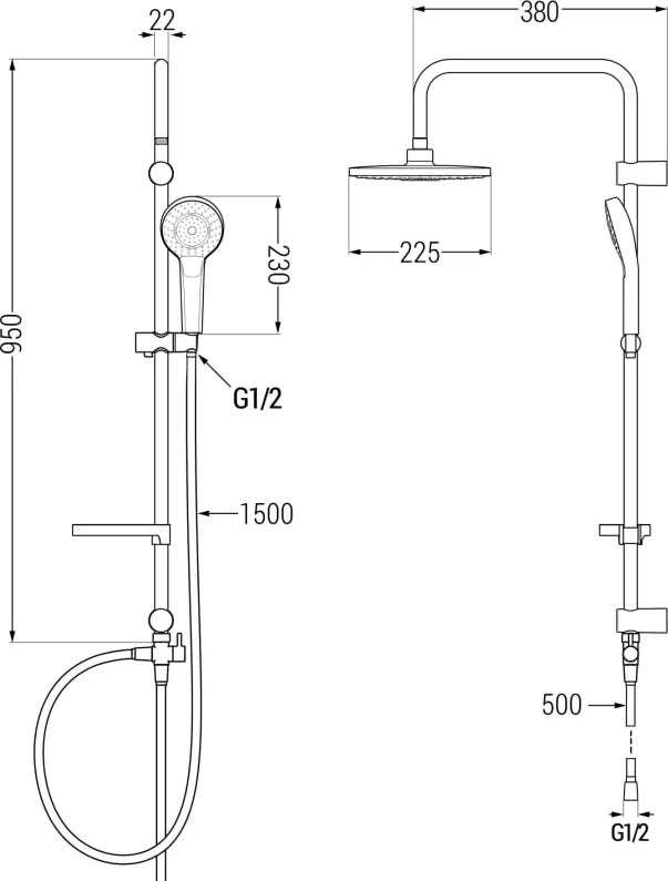 Mexen Erik zestaw prysznicowy natynkowy z deszczownicą i baterią prysznicową termostatyczną Slim, chrom - 77105205-00