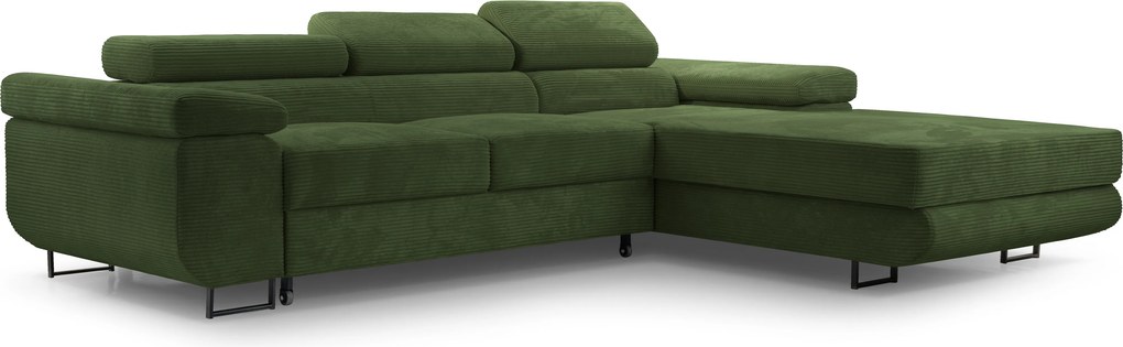 Masseno Narożnik GIULIO z funkcją spania i pojemnikiem na pościel Narozniki L, Rozkładana sofa - Zielony, POSO 14
