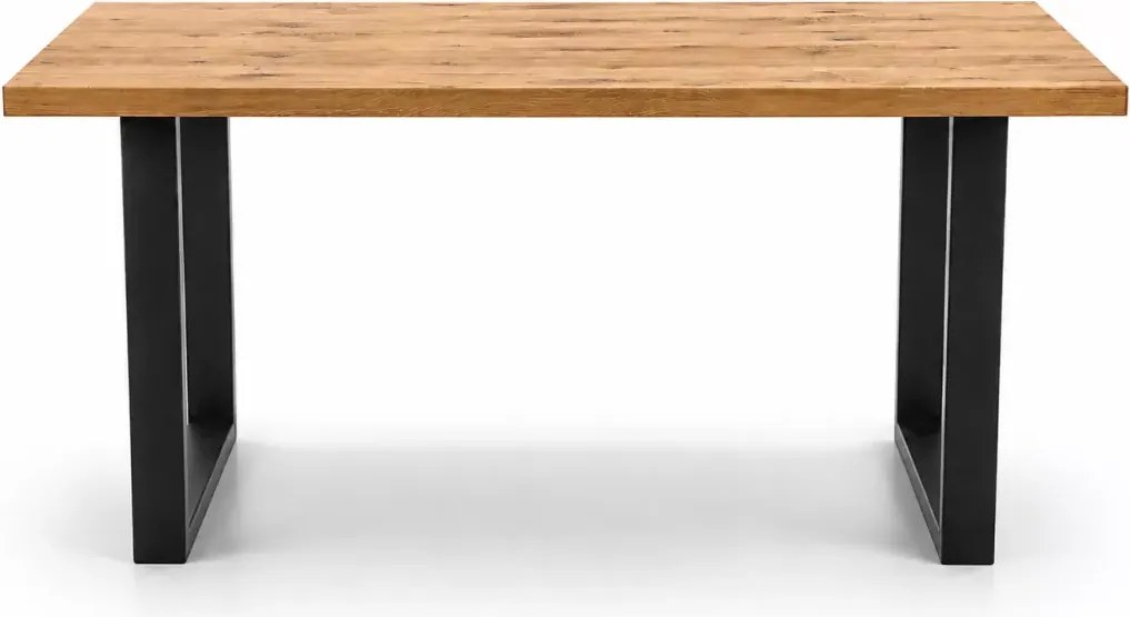 Stół rozkładany Peri 160-250x90 cm z naturalnej okleiny w odcieniu drewna na czarnych metalowych nogach