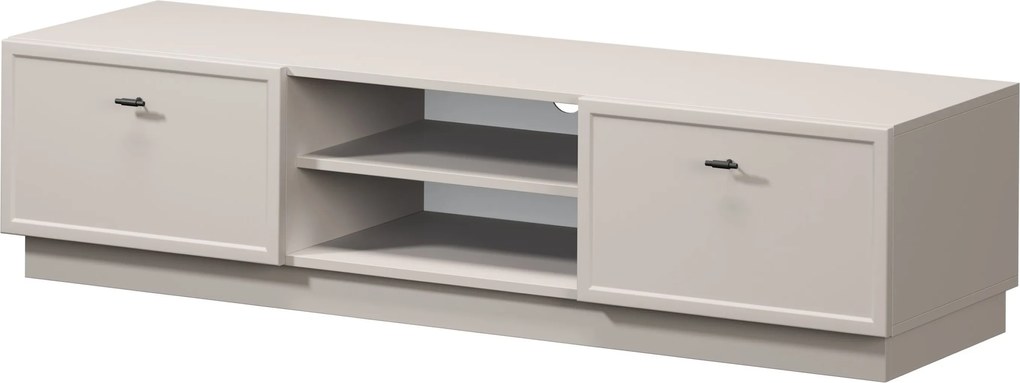 Szafka RTV Lorini 150 cm z szufladami - kaszmir / czarne uchwyty T-bar