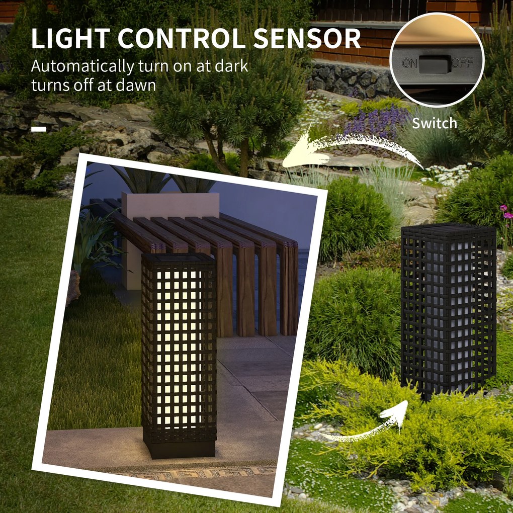 Outsunny Lampa Solarna Ogrodowa Rattan Wodoodporna z Czujnikiem Światła Stal Czarny 155x155x46cm | Aosom PL