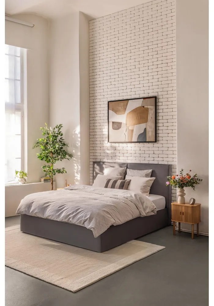 Szare tapicerowane łóżko dwuosobowe ze schowkiem i stelażem 160x200 cm Thessa Bold – Bonami Selection