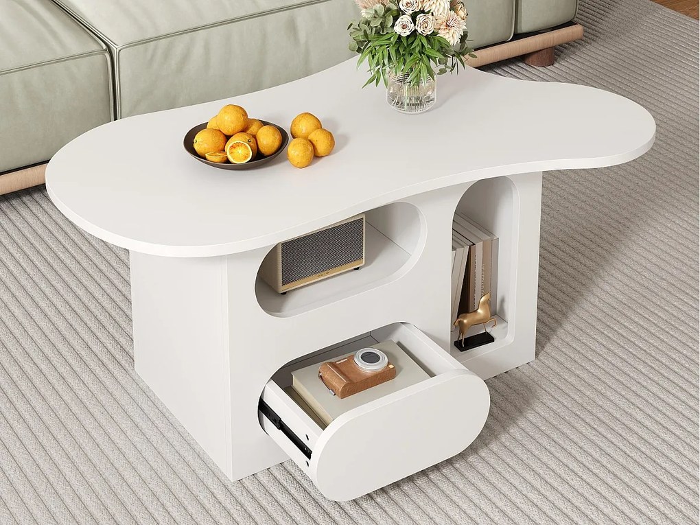 Stolik kawowy 97×45×43,5 cm - z otwartą komorą przechowawczą - z 1 szufladą - biały