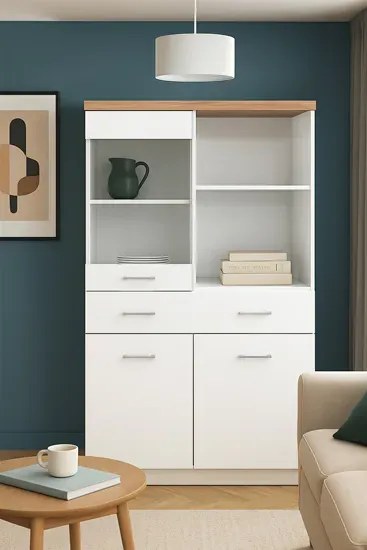 Biała Wysoka Komoda Z Witryną W2-P41