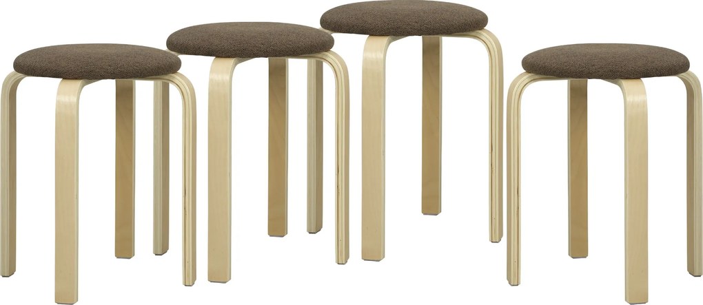 HOMCOM Tapicerowane taborety w zestawie 4, sztaplowane, lakierowane, drewniane nogi, brązowe | Aosom PL