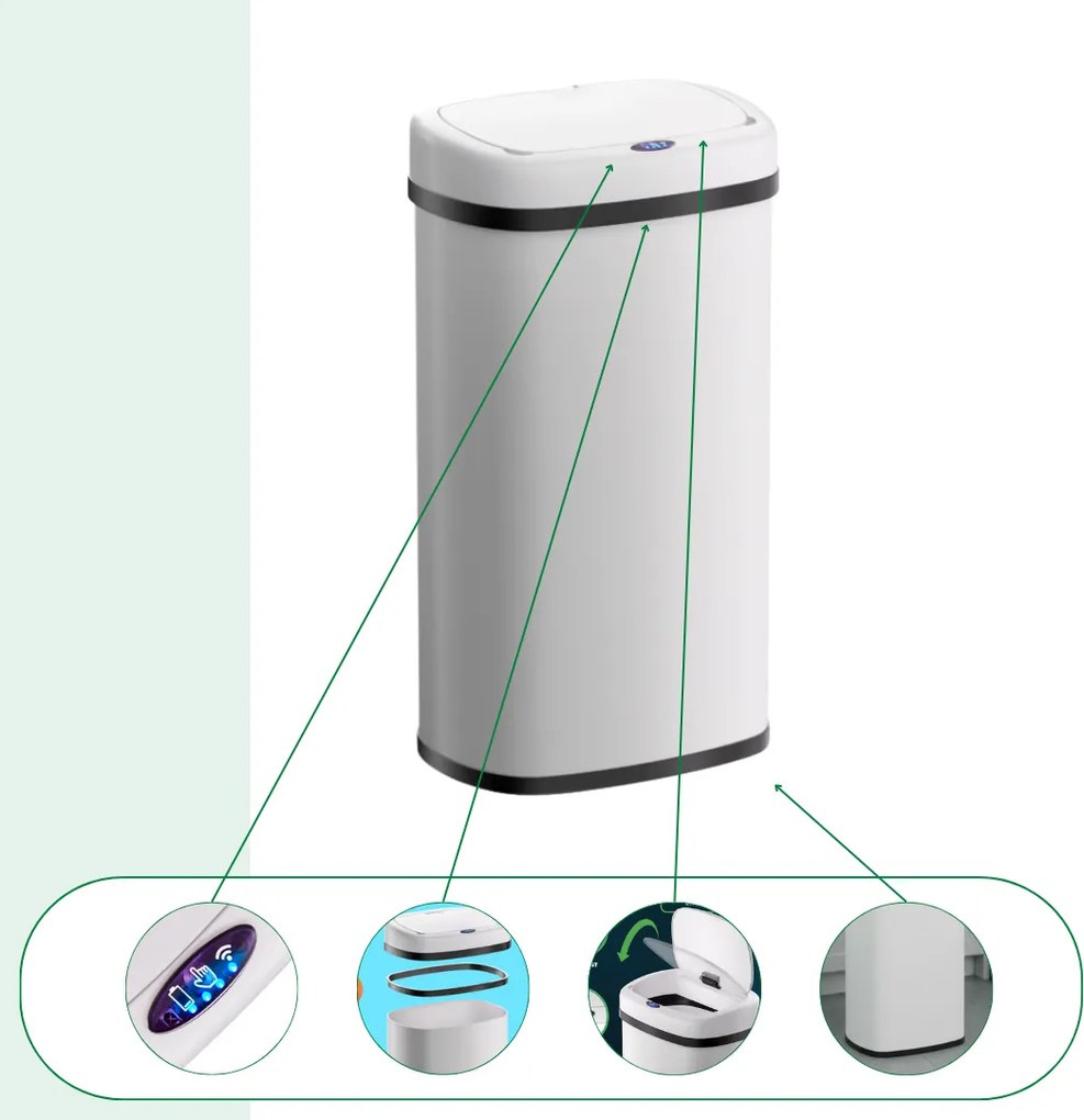 Kosz na śmieci DEUS z czujnikiem, 58 litrów, biała Jurhan