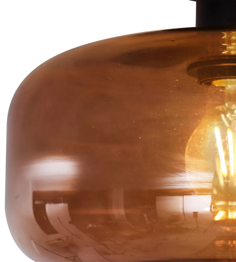 Retrowana lampa sufitowa czarna z brązowym szkłem - Bizle Retro Oswietlenie wewnetrzne