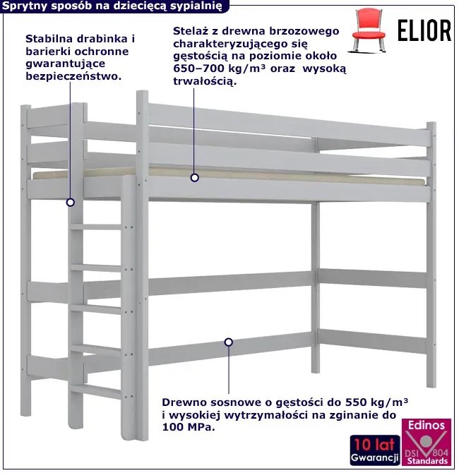 Białe piętrowe łóżko jednoosobowe na antresoli - 5 rozmiarów A3-F72