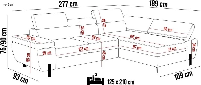 Narożnik MOLINA S układ L Lewostronny z funkcją spania w tkaninie CLOUD WERSAL