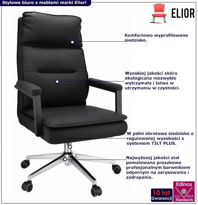Czarny tapicerowany skórą ekologiczną fotel obrotowy - Veston 4X