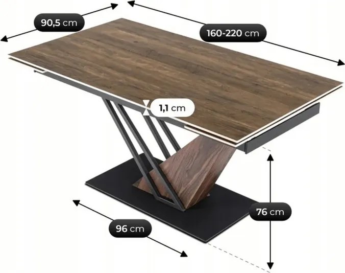 Stół Rozkładany Prostokątny REX 160-220 cm Ceramiczny Ciemny Brąz/Czarny Japandi