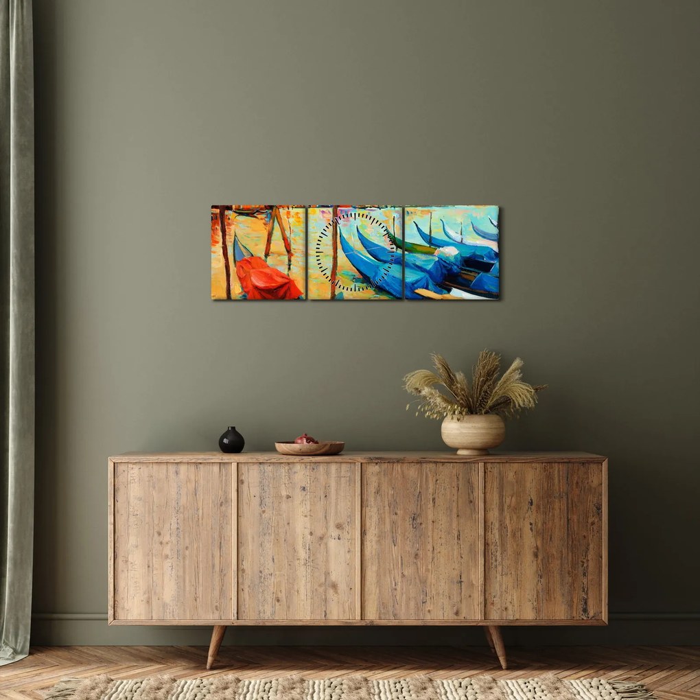 Obraz - Port w Wenecji (z zegarem) (90x30 cm)
