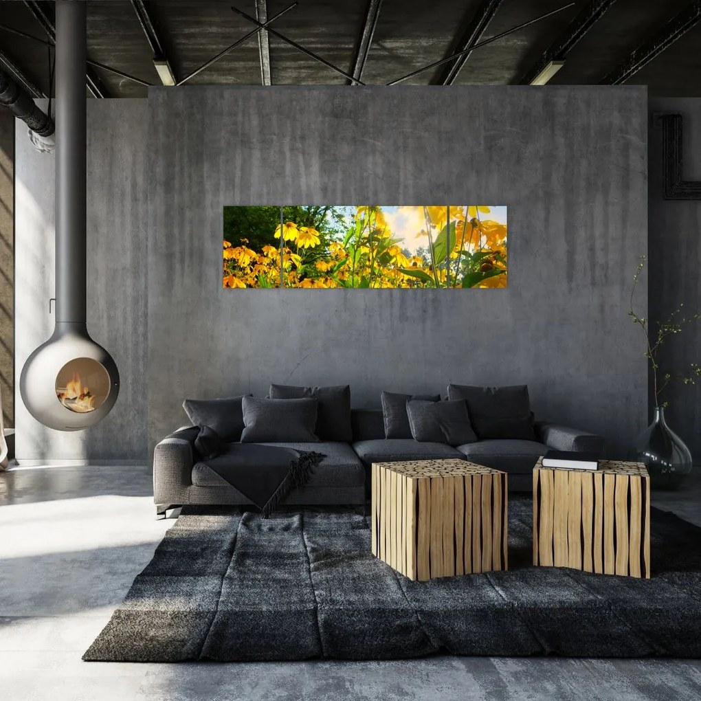 Obraz żółtych kwiatów (170x50 cm)