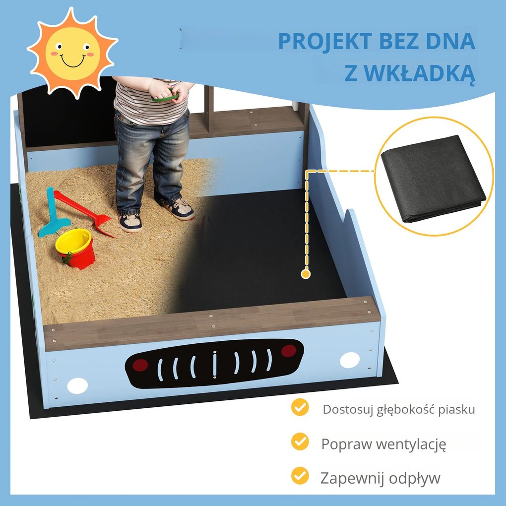 AIYAPLAY Piaskownica z daszkiem, design sklepu spożywczego, ławeczka, tablica do rysowania, drewno świerkowe, 104W x 108D x 90S cm, Niebieska