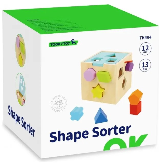 Tooky toy drewniany sorter kolorowa kostka z kolorowymi wzorami 13 el.