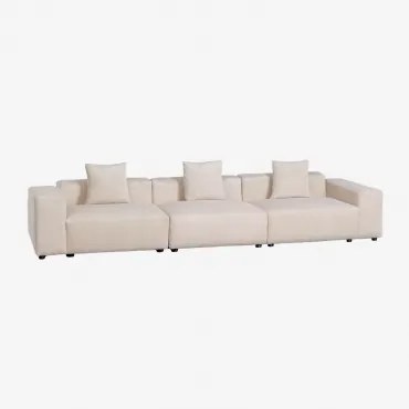 Modułowa Sofa 3-częściowa ↔︎375 Cm Z Niskim Podłokietnikiem Bruna Sztruksu Beżowy Len - Sklum