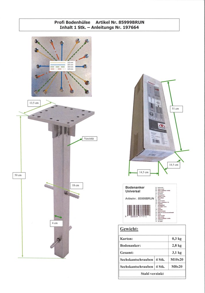 Doppler Kotwa do ziemi do parasoli z boczną nogą