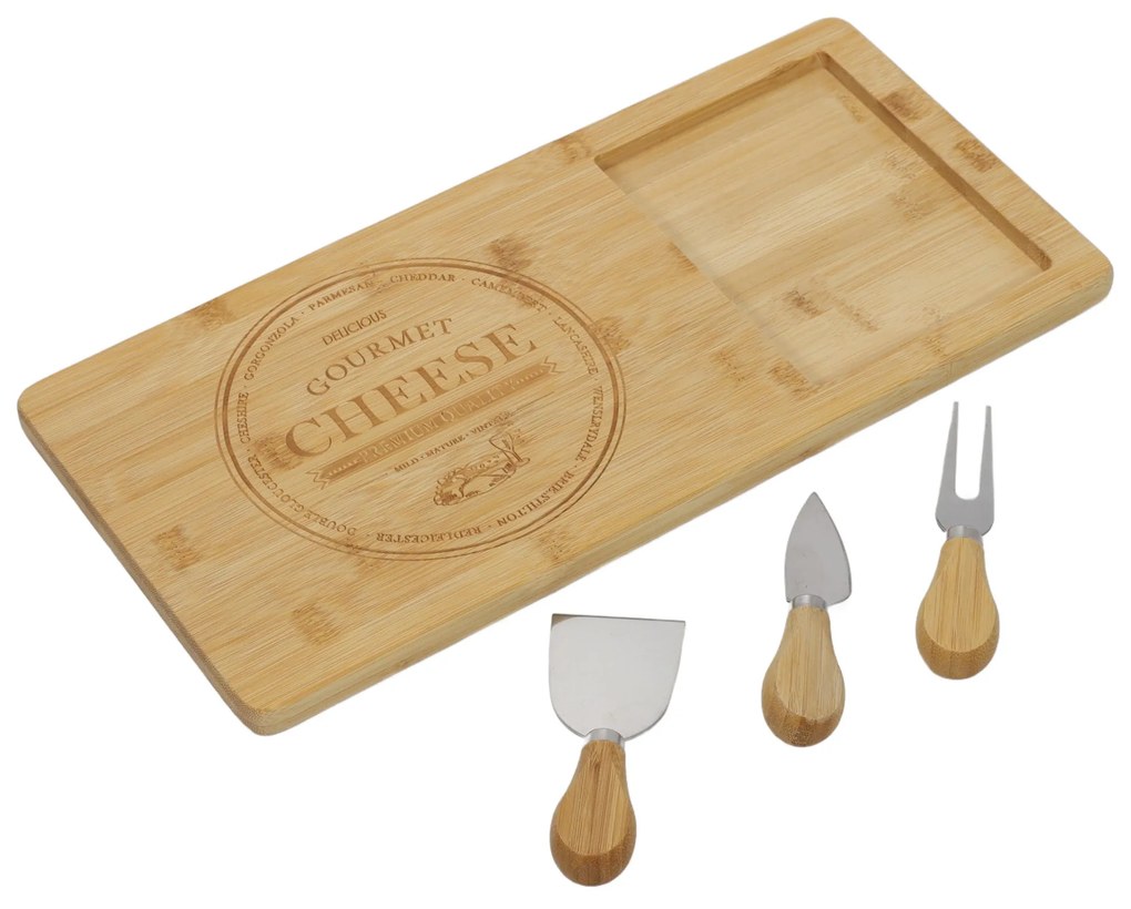 Bambusowa deska do serów i przekąsek + 3 noże