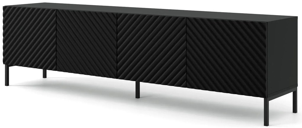Szafka rtv w stylu glamour czarny mat + czarne nóżki - Resa 7X