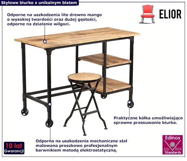 Drewniane biurko na kółkach z taboretem H6-Z25