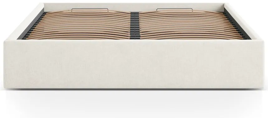 Kremowe tapicerowane łóżko dwuosobowe ze schowkiem/bez zagłówka ze stelażem 200x200 cm Susan – Micadoni