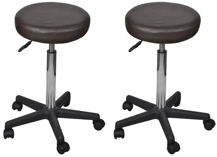 Brązowy zestaw dwóch tapicerowanych taboretów na kółkach W6-B81