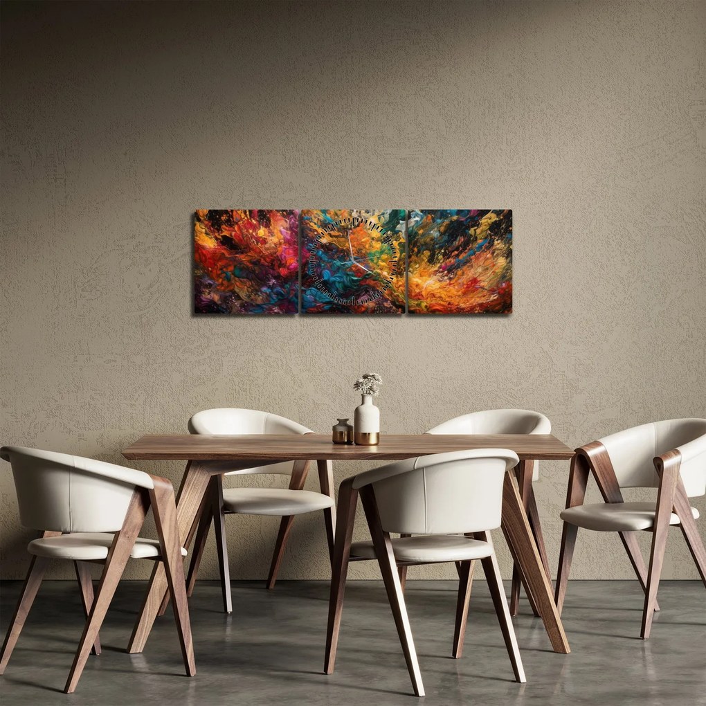 Obraz - Abstrakcja kolorów II. (z zegarem) (90x30 cm)