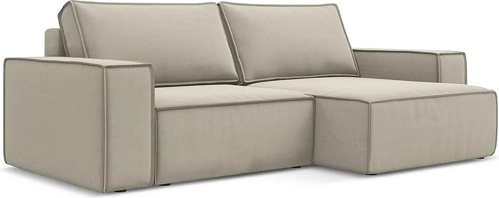 Narożnik prawostronny z funkcją spania - z tkaniny welwetowej - perłowy - KIMO