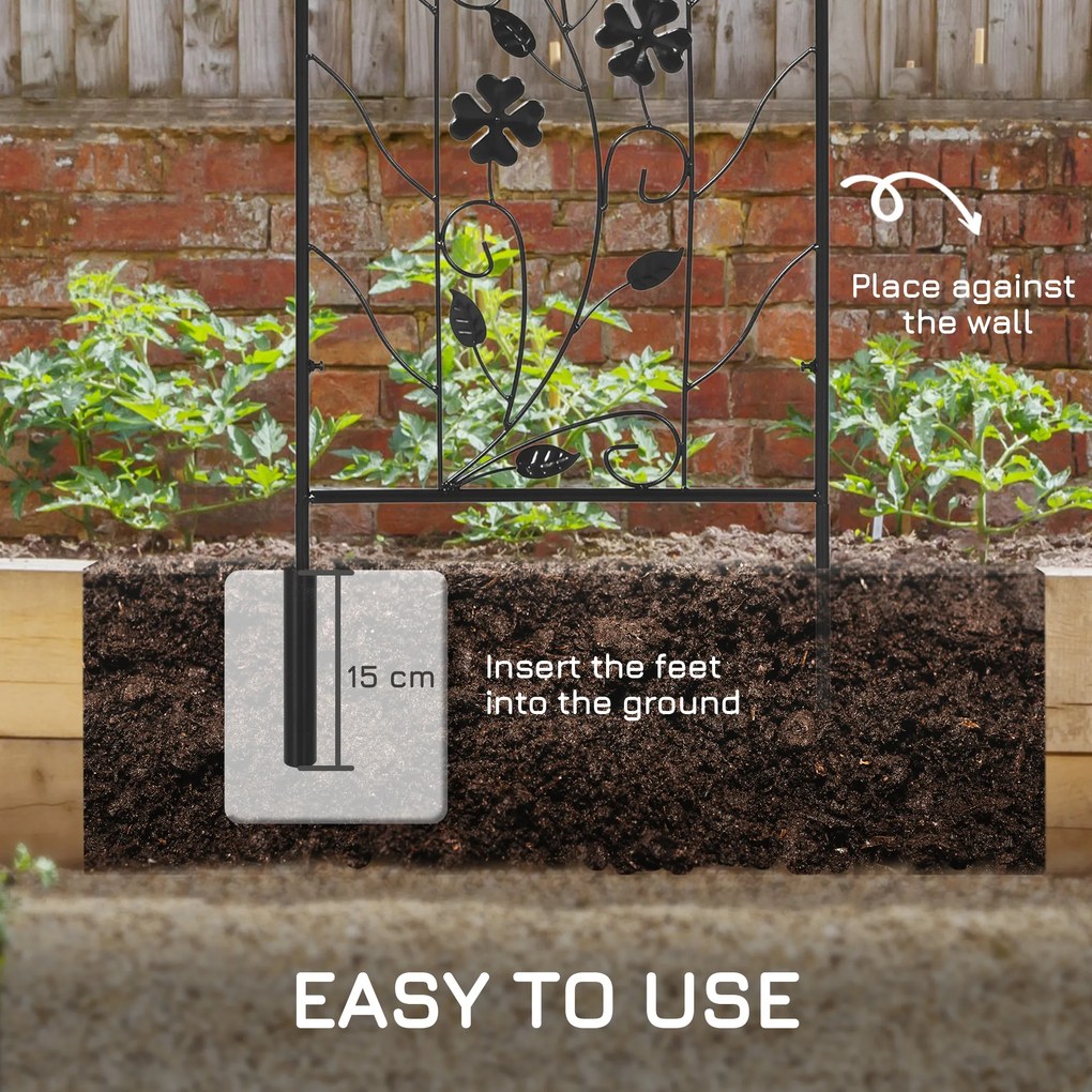 Outsunny Zestaw 2 metalowych szpalerów z ozdobami w postaci ptaków i koniczyny, do ogrodu i na taras, czarny, 38 x 98 cm