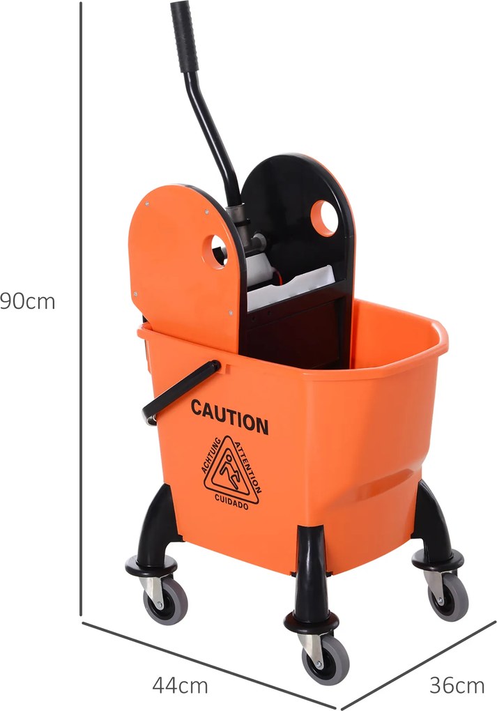 HOMCOM Mobilny Wiadro do Mopa z Wyciskarką, 26 L, Tworzywo Sztuczne, Kolor Pomarańczowy