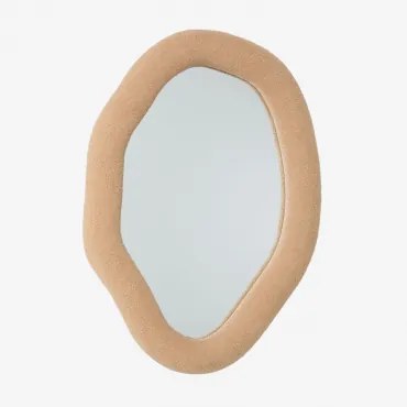 Lustro Ścienne Nieregularne 70x100 Cm W Tkaninie Barankowej Ceniro Chenille Pszenica Brązowa - Sklum