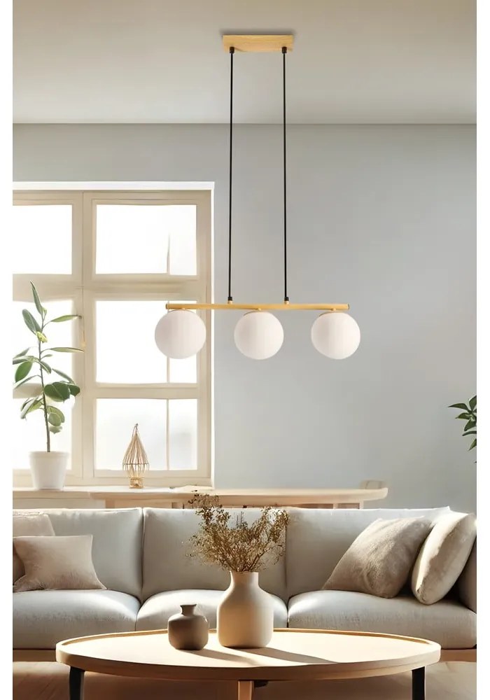Biało-naturalna lampa wisząca ze szklanym kloszem Carrine – Candellux Lighting