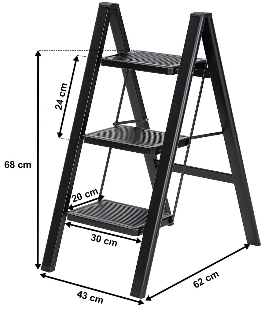 4Home Składane schodki stalowe Steel, 3 stopnie, czarny