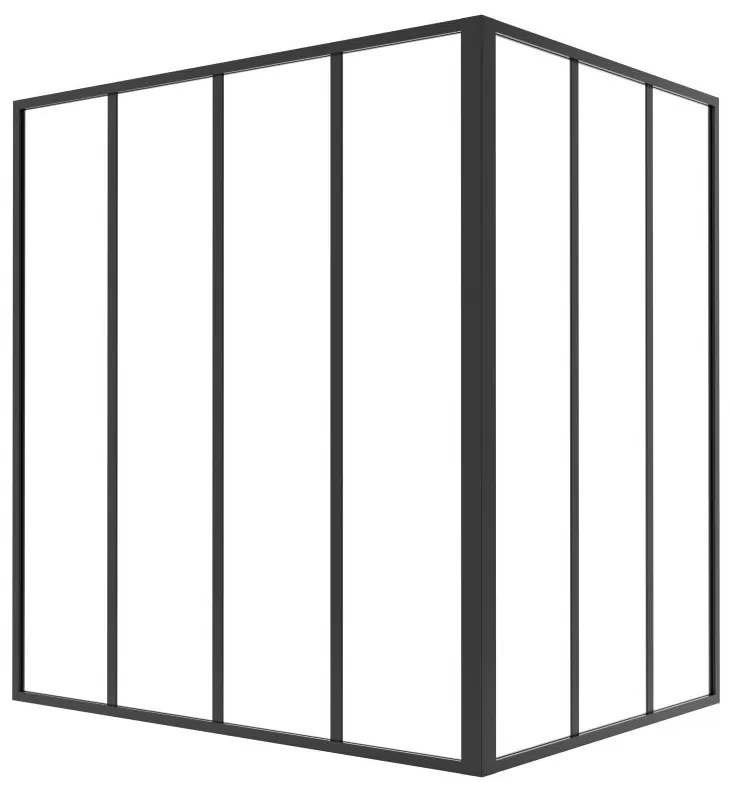 Przeszklona ścianka narożna industrialna z aluminium malowanego proszkowo - szer. 120 x szer. 90 x wys. 130 - Czarny - BAYVIEW
