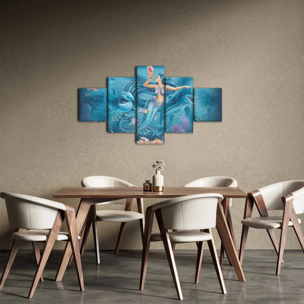 Obraz - Syrenka z delfinami (125x70 cm)