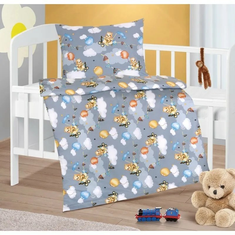 Bellatex Bawełniana pościel do łóżeczka Agata Bear szay, 90 x 135 cm, 45 x 60 cm