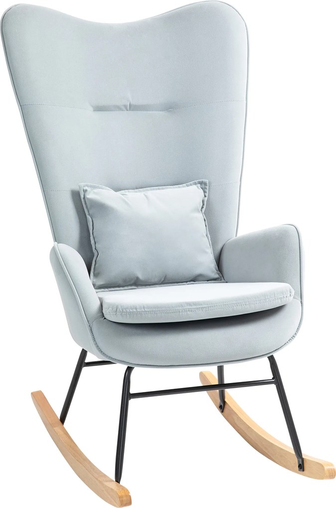 HOMCOM Fotel Bujany, Pokrycie w Aksamitnym Wykończeniu, z Poduszką Lędźwiową, Nośność do 120 kg, 67 x 85 x 112 cm, Jasnoszary