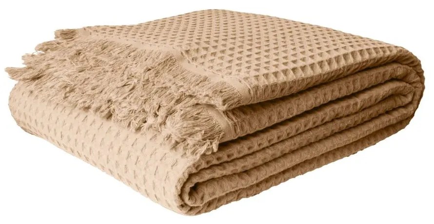 Beżowa bawełniana narzuta 140x200 cm Waffle – Mijolnir
