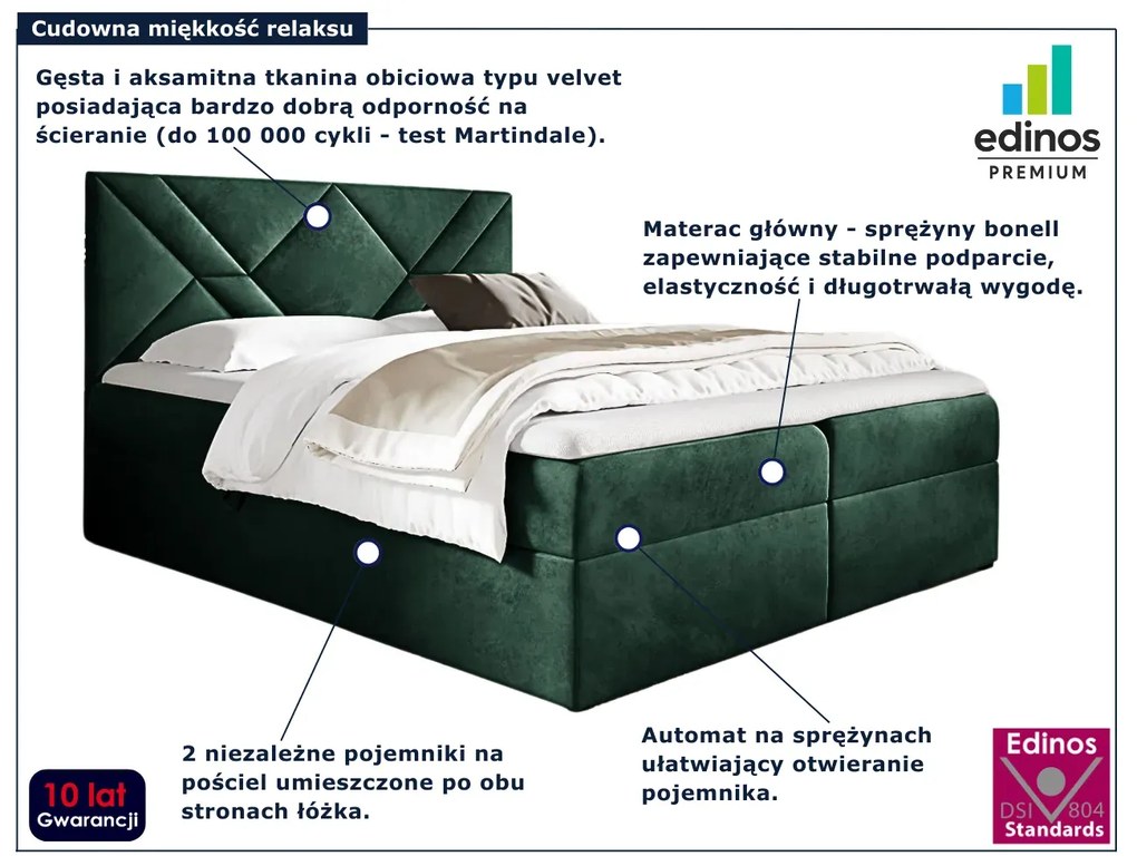 Zielone łóżko kontynentalne z pojemnikiem 5 rozmiarów D1-G05