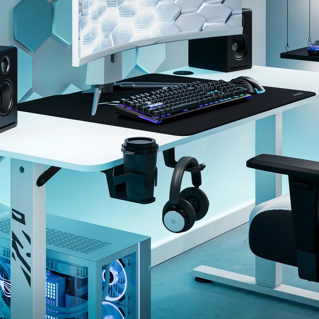 Biurko gamingowe z regulacją wysokości Diablo X-Tensio 140 cm, kolor biały