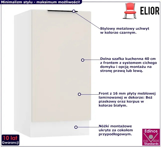 Dolna szafka kuchenna 40 cm beż piaskowy - Bixor 6X